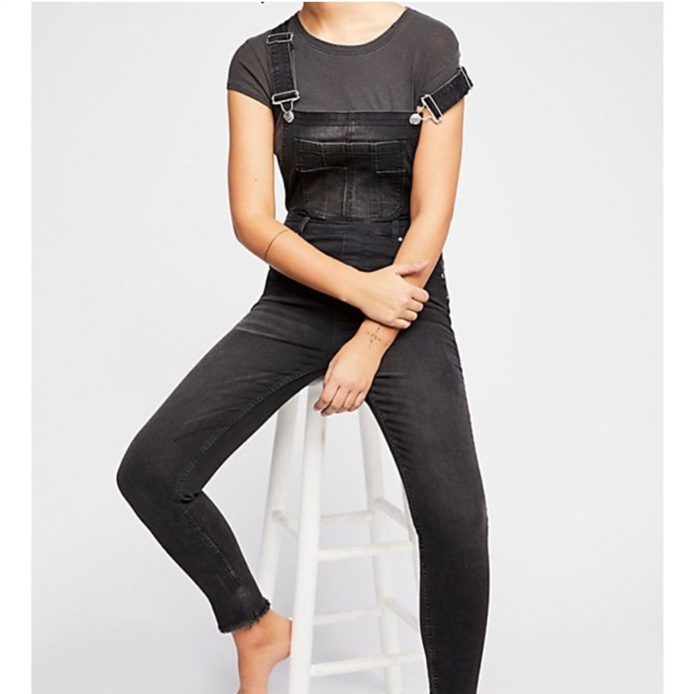 Free People Lexden Black Denim Overalls